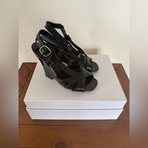 Marc Jacobs Black Patent Leather Wedge Sandals Size 37.5 (Made in Italy)